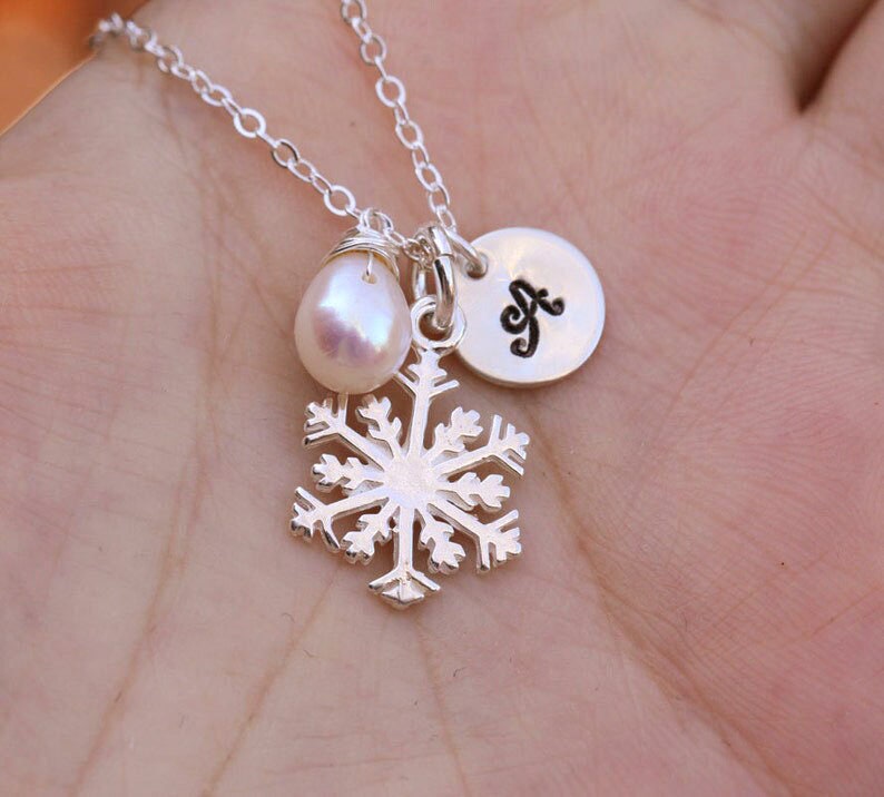 Snowflake necklace,initial necklace,custom birthstone necklace,Personalized jewelry,Winter wedding,wedding bridal jewelry,bridesmaid gift image 3