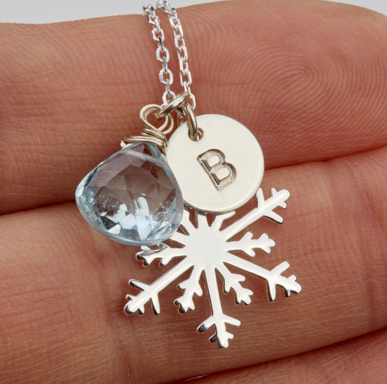 Snowflake necklace,initial necklace,custom birthstone necklace,Personalized jewelry,Winter wedding,wedding bridal jewelry,bridesmaid gift image 1