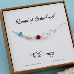 Infinity pearl necklace,friendship necklace,eternity infinity,bridesmaid gift,custom birthstone,sisterhood gift,personalized note card image 6