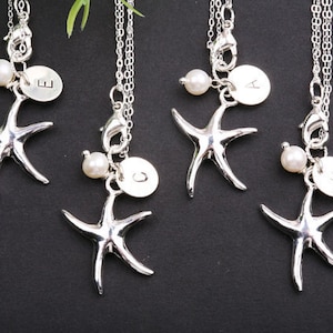 SET von 4, personalisierte Seestern, erste Armband, benutzerdefinierte Schriftart Monogramm, gestempelt, Meer Strand Hochzeit, brautjungferngeschenk, benutzerdefinierte Notiz-Karte