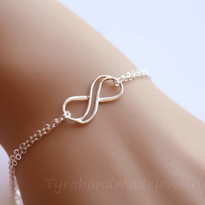 Doppio bracciale in argento sterling Infinity, bracciale otto figura, regalo amicizia infinita, sorellanza, braccialetto migliori amici, biglietto da visita personalizzato