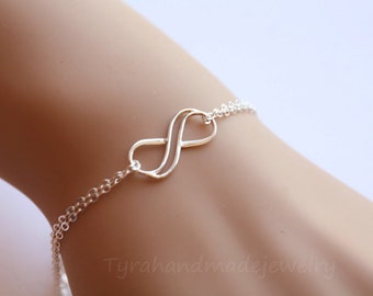 Double Infinity sterling silver bracelet,figure eight bracelet,infinite friendship gift,sisterhood,best friends bracelet,custom note card