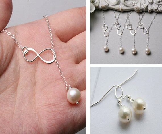 Figure Eight Dangle Earrings with Cultured Freshwater Pearl Drop Figure Eight Dangle Earrings with Cultured Freshwater Pearl Drop