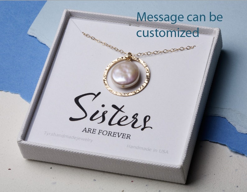 Karma necklace,Coin pearl necklace,bridesmaid gifts,mothers gift,Hammered karma cirle,encircled coin pearl,best friend gift,circle pendant image 7