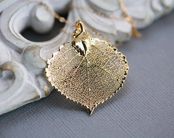Baby Aspen leaf necklace in Gold or Silver,bridesmaid gifts,Autumn fall wedding,Lariat,Personalized,wedding jewelry