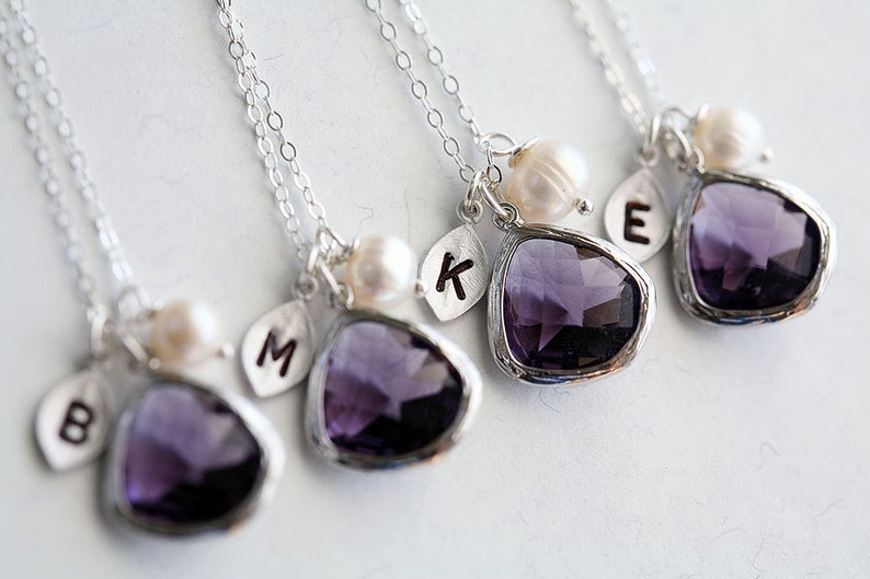 Set of 6,Bridesmaid initial necklace,Leaf initial necklace,custom birthstone,hand stamped monogram leaf,Wedding Jewelry Gift,graduation gift image 2