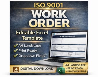 ISO 9001 Work Order Template Excel | Manufacturing Production Form | Editable Quality Control Document