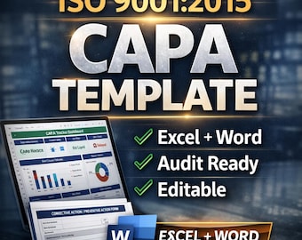 ISO 9001 CAPA Template | Corrective & Preventive Action Form | QMS Nonconity Report | Editable Excel Tracker