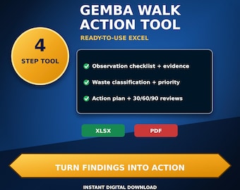 Gemba Walk Excel Template, Lean Observation and Action Tracker