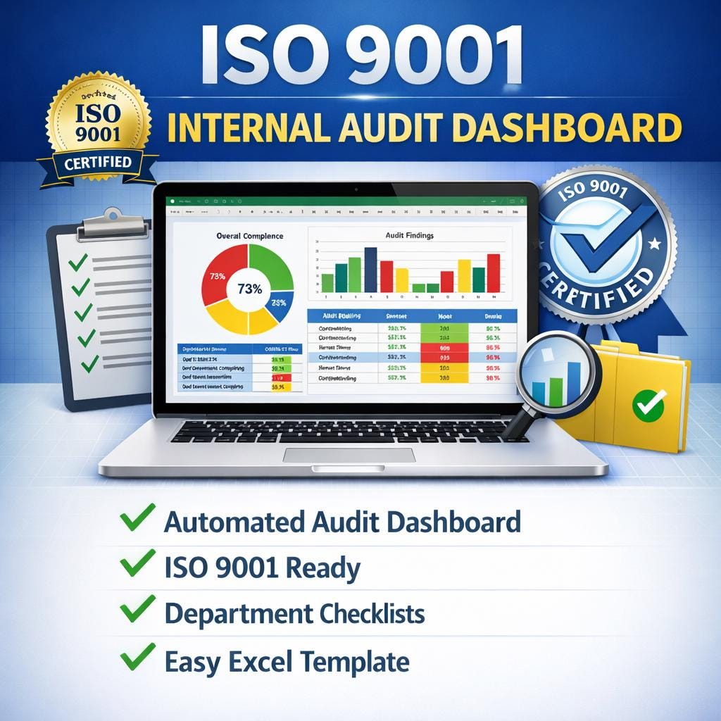 ISO 9001 Internal Audit Dashboard | Excel Compliance Tracker (digital ...