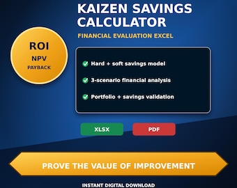 Kaizen Savings Calculator Excel Template, ROI, NPV and Payback Analysis