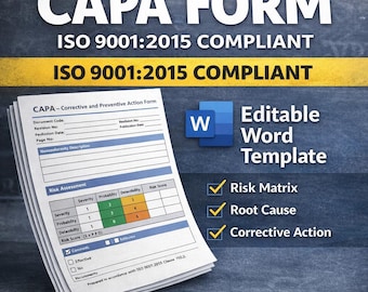 ISO 9001:2015 CAPA Form | Risk-Based Thinking Quality Document (Editable Word)
