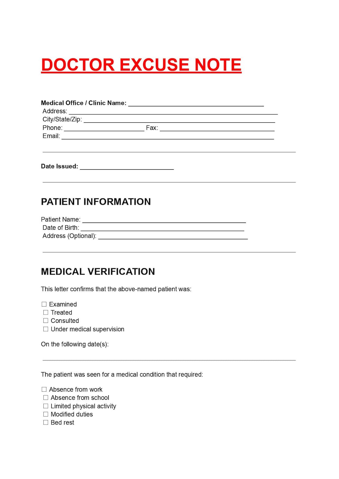 Excuse Note Form.pdf Editable Doctor Excuse Note Template | Medical Absence Form (PDF/DOC ...