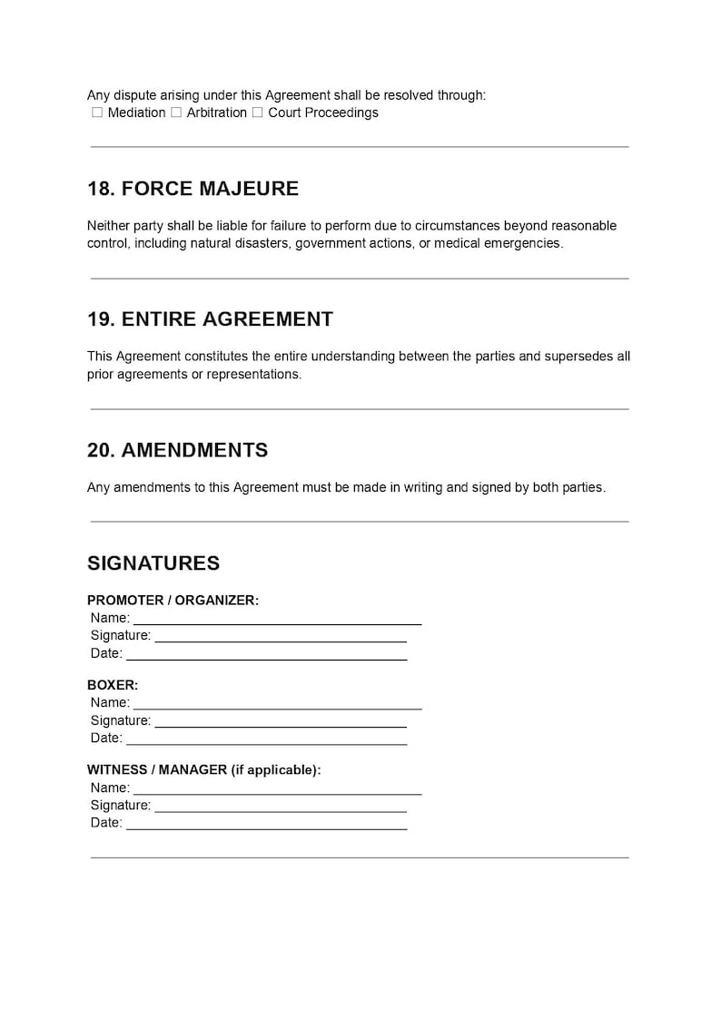Boxing Contract Agreement Template | Fighter & Promoter Agreement PDF ...
