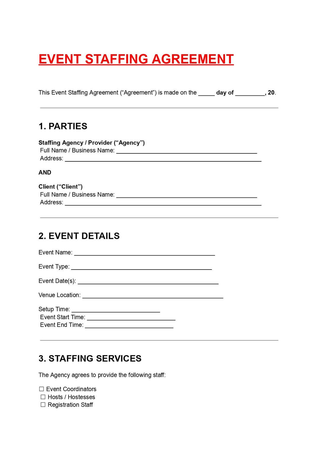 Staff Augmentation Contract.pdf Event Staffing Agreement Template: Hiring Contract (DOC PDF) - Etsy