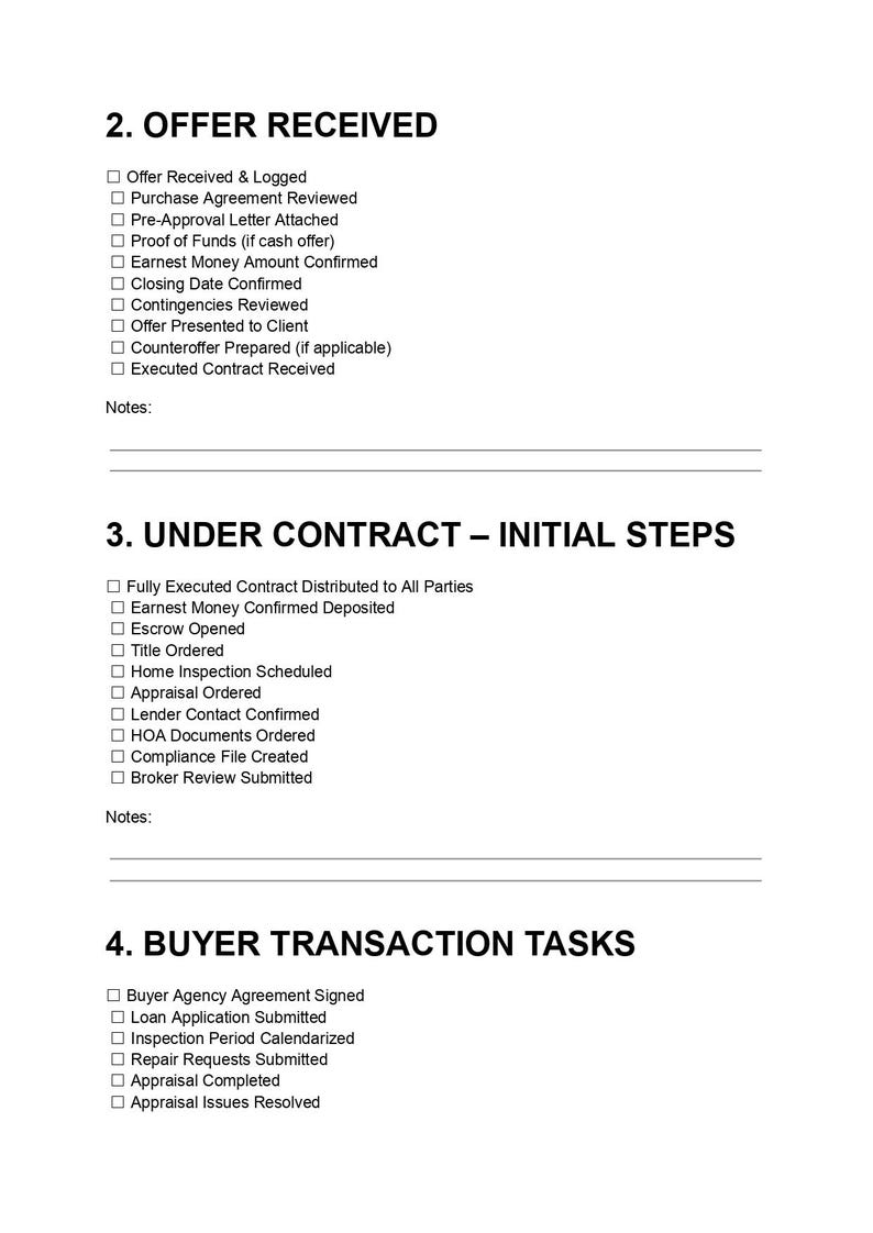 Transaction Coordinator Checklist Template | Real Estate Closing ...