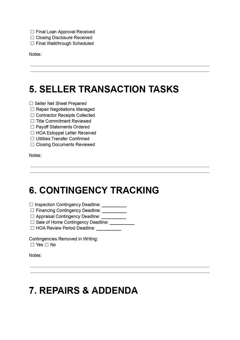 Transaction Coordinator Checklist Template | Real Estate Closing ...