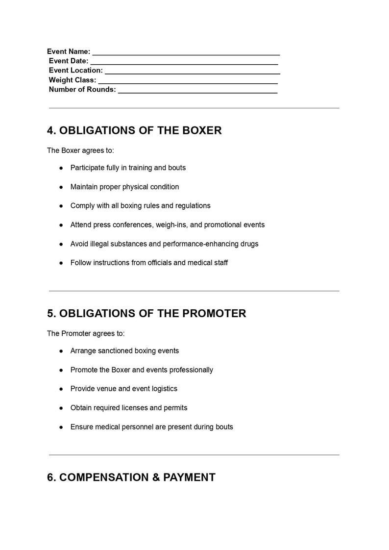 Boxing Contract Agreement Template | Fighter & Promoter Agreement PDF ...