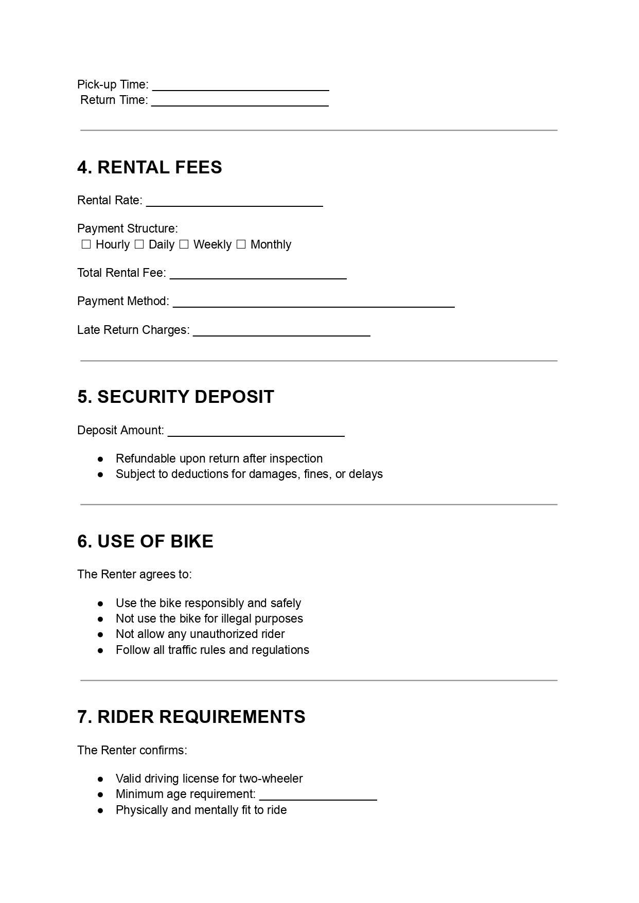 Bike Rental Agreement Template Editable DOC PDF - Etsy