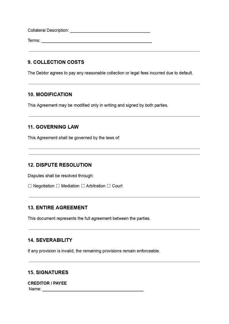 Payment Agreement Template Editable Installment Contract Doc PDF - Etsy