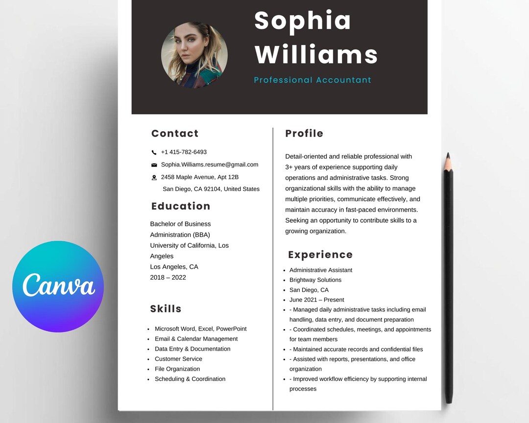 Editable Modern CV Template for Canva | Professional Resume Template ...