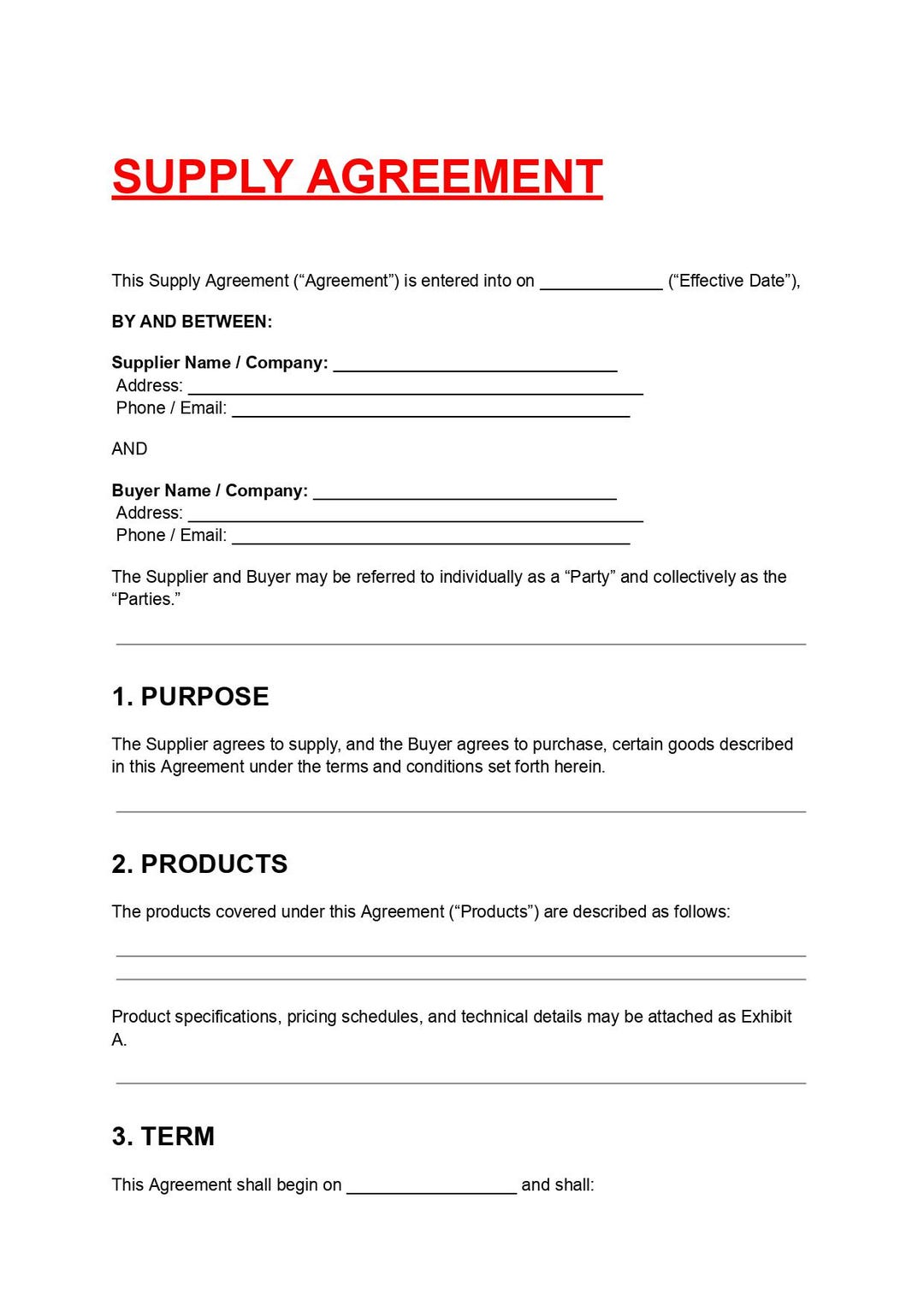 Supply Agreement Template | Editable PDF & DOC Contract (digital ...