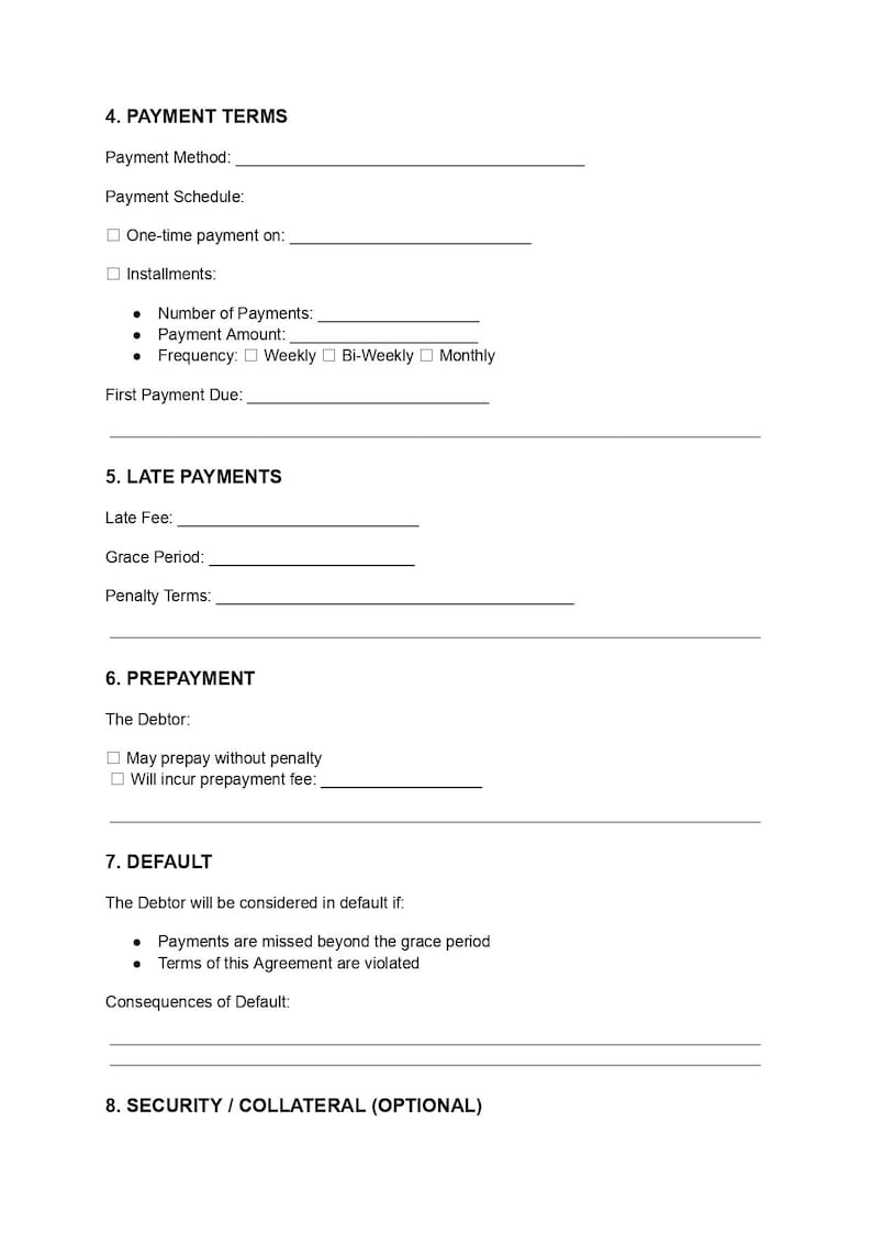 Payment Agreement Template Editable Installment Contract Doc PDF - Etsy
