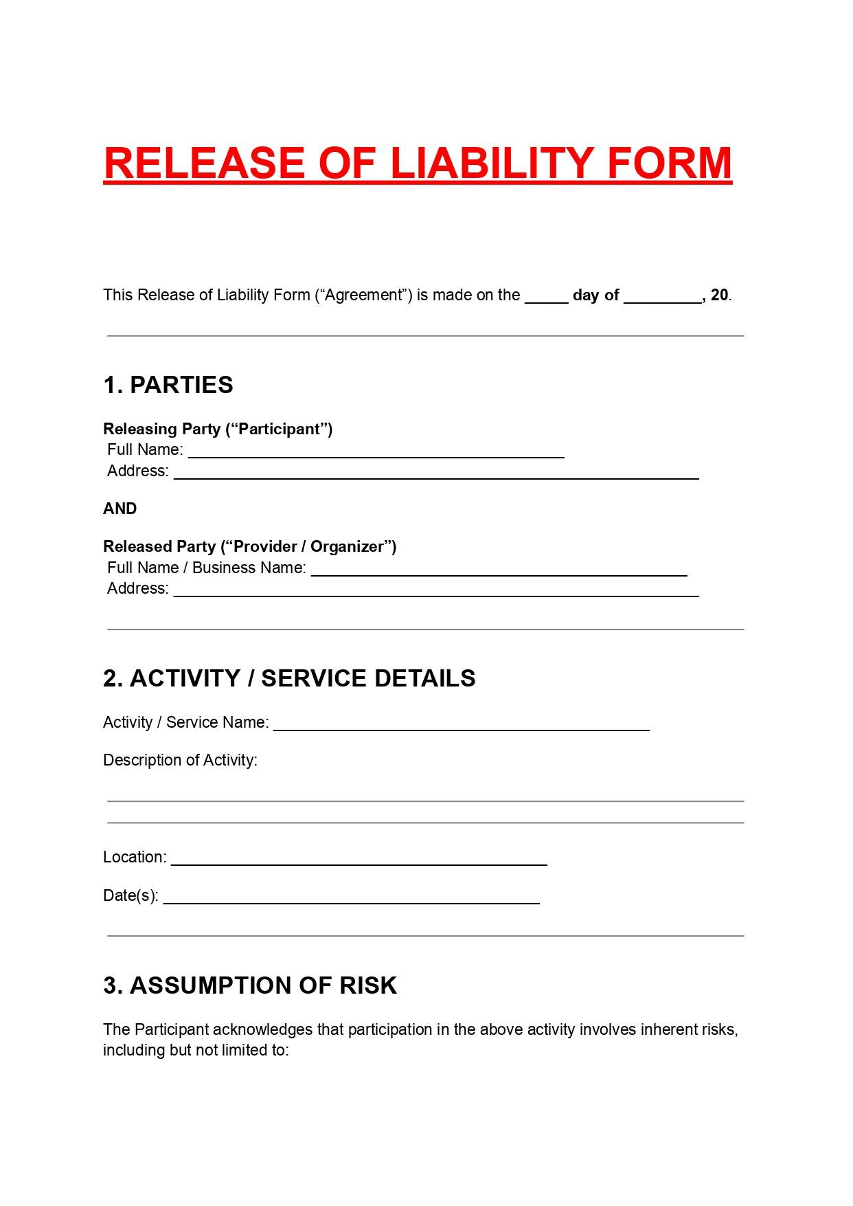 Editable Release of Liability Form Template (DOC PDF) - Etsy