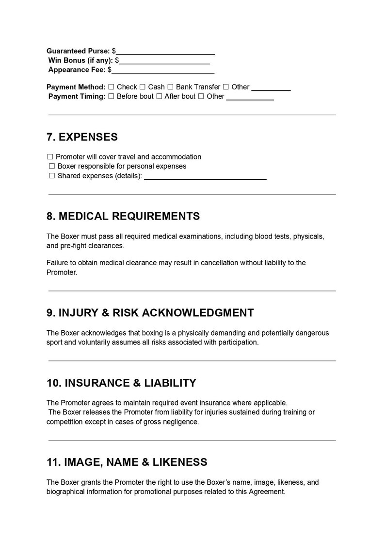 Boxing Contract Agreement Template | Fighter & Promoter Agreement PDF ...