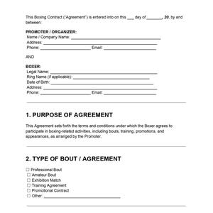 Boxing Contract Agreement Template | Fighter & Promoter Agreement PDF ...