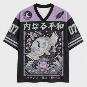 Maglia con gru giapponese, maglietta streetwear estetica, t-shirt con loto Sakura, top oversize in stile anime, abbigliamento vaporwave viola, regalo sportivo