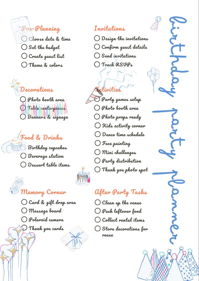 Kids Birthday Party Checklist Printable, Birthday Party Planner PDF ...