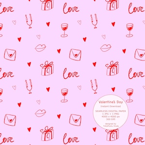 Patrones sin costuras para San Valentín: Papeles digitales con temática de amor, descarga instantánea