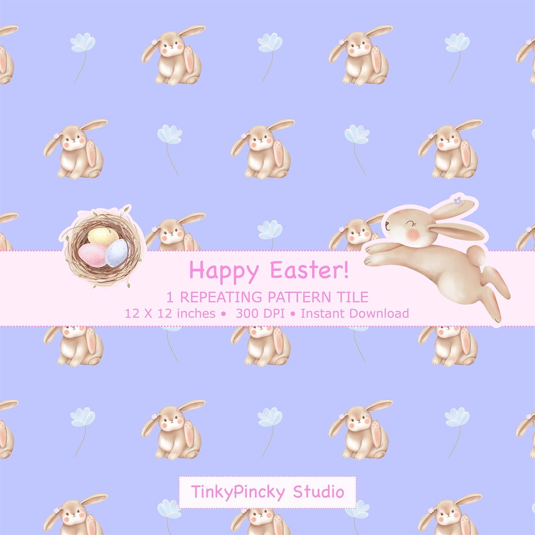 Easter Bunny Seamless Pattern Tile – Spring Digital Paper (JPG & PNG ...