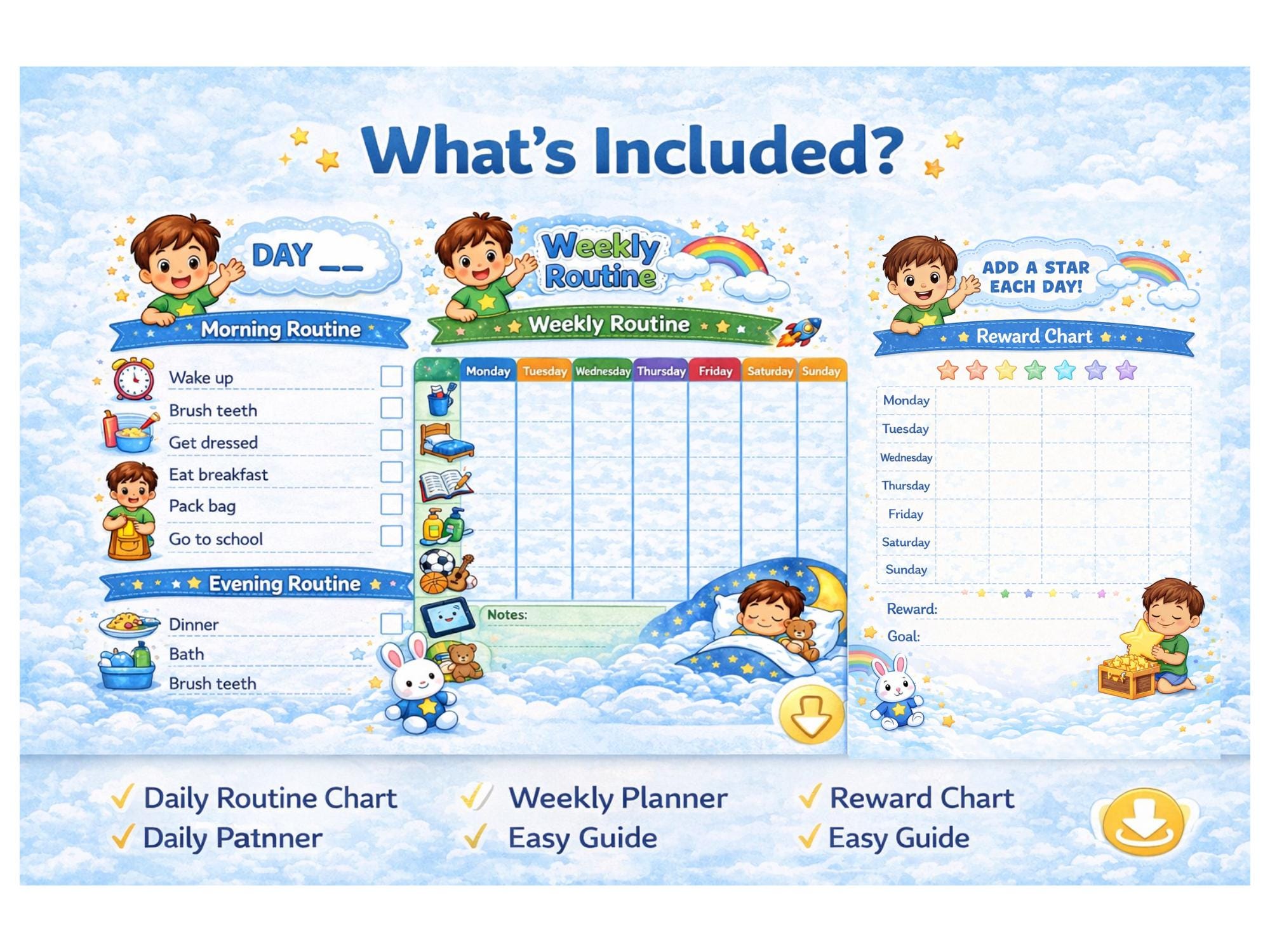 Kids Routine Chart for Boys Printable, Daily Routine, Visual Schedule ...