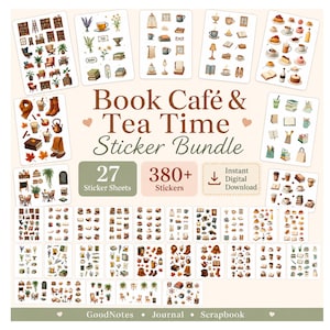 Book Cafe Clipart Tea Time PNG Cozy Bookworm Stickers Coffee Shop Graphics Goodnotes Digital Planner Junk Journal Ephemera Aesthetic Pack