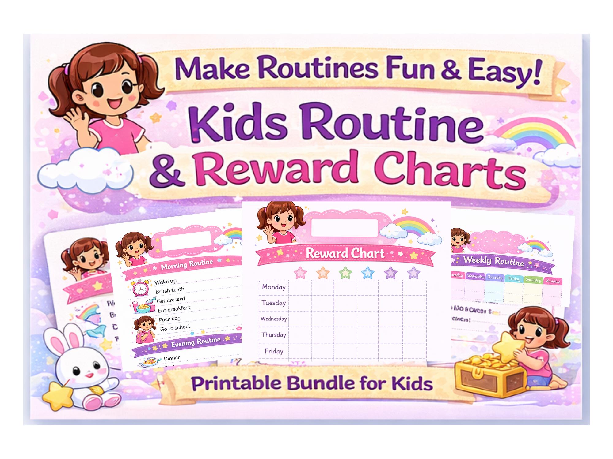 Girl Routine Cards Girls Routine Chart Printable, Toddler Daily Routine, Kids Visual ...