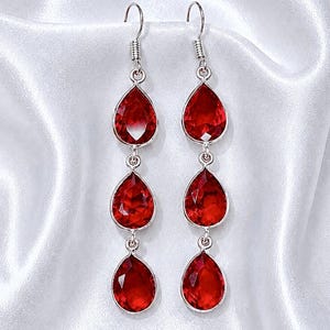 Roter Granat Tropfen Ohrringe, 925 Sterling Silber Ohrringe, Dezember Geburtsstein Schmuck, Geschenk für Sie