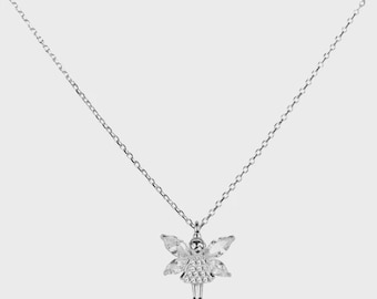 LUISIA Delicado collar de mujer con pequeño elfo de cristal de pedrería - joyería de plata 925 con circonitas cúbicas