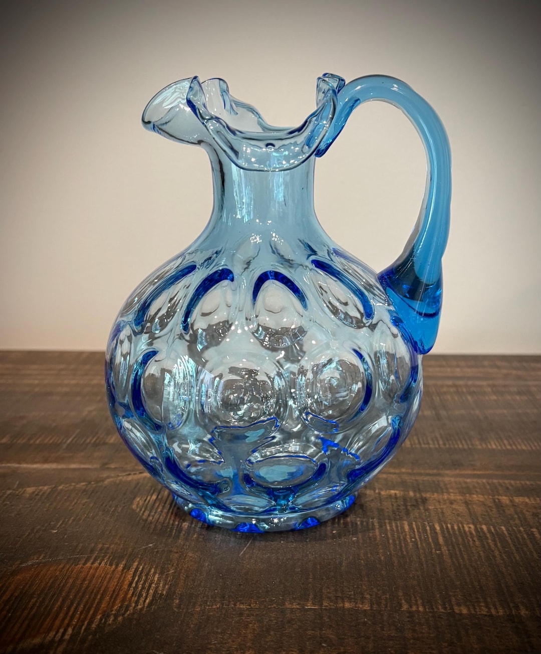 Vintage Fenton Coin Dot Glass Pitcher in Blue - Etsy