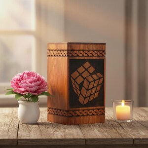 Rosewood Cremation Urn for Ashes – Handmade Geometric Cube Design Memorial Box