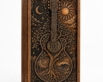 Urna funeraria personalizada con forma de guitarra para cenizas, urna de madera artesanal, regalo de condolencia para amantes de la música, caja de recuerdos Árbol de la Vida