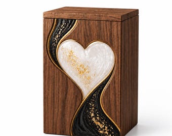 Urna funeraria de lujo en forma de corazón de madera para cenizas – Caja de urna de cremación de resina hecha a mano – Elegante recuerdo funerario para cenizas humanas