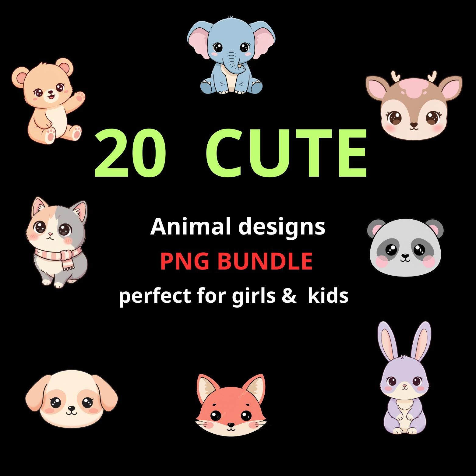 Kawaii Animal Clipart Bundle | 20 PNG Designs (digital Download) - Etsy UK