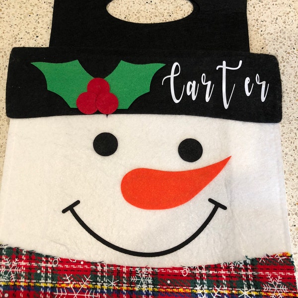 Personalized gift bag- snowman gift bag- Christmas gift bag- personalized felt gift bag- snowman personalized gift bag