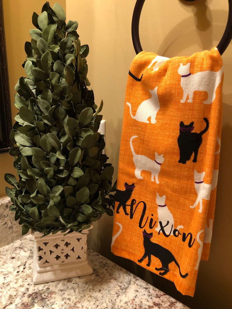 kitchen towel fall hand towel monogrammed towel Halloween fall towel Halloween dish towel personalized fall towel personalized towel image 1