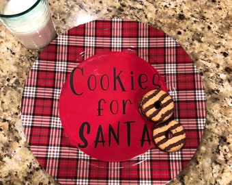 Personalized plate- cookies for santa plate- Christmas Eve plate- holiday plate- christmas plate- christmas plaid plate-plaid plate
