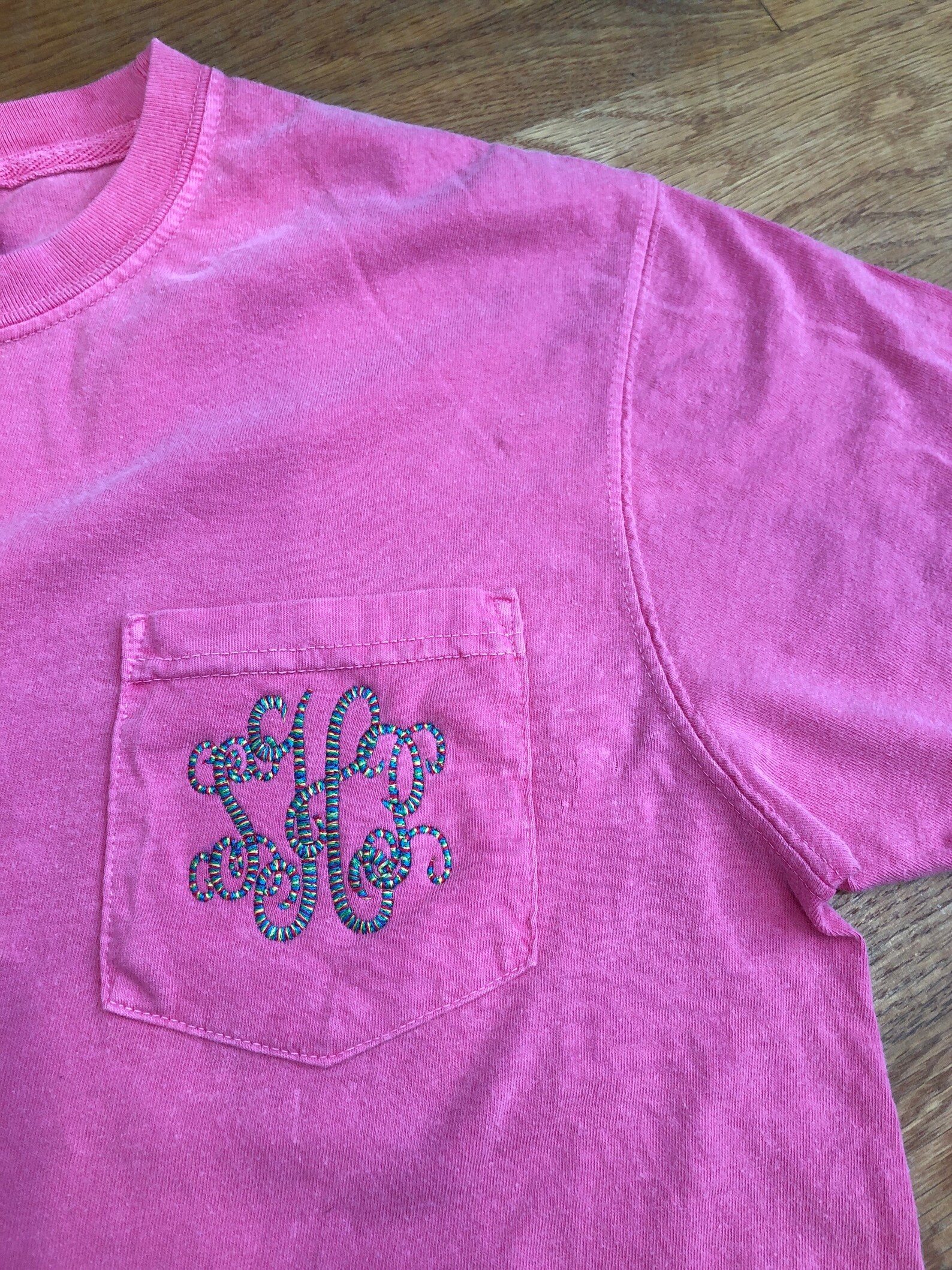 Monogram Pocket Tee Monogrammed Pocket Tee Monogram T Shirt Etsy