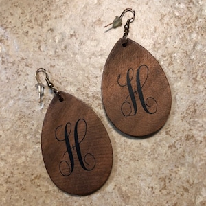 wooden earrings- monogram earrings- personalized earrings- monogram wooden earrings- personalized wooden earrings- wooden monogram earrings