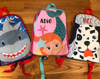 monogrammed backpack- personalized book bag- monogrammed book bag- personalized backpack- mermaid book bag- unicorn book bag- shark backpack